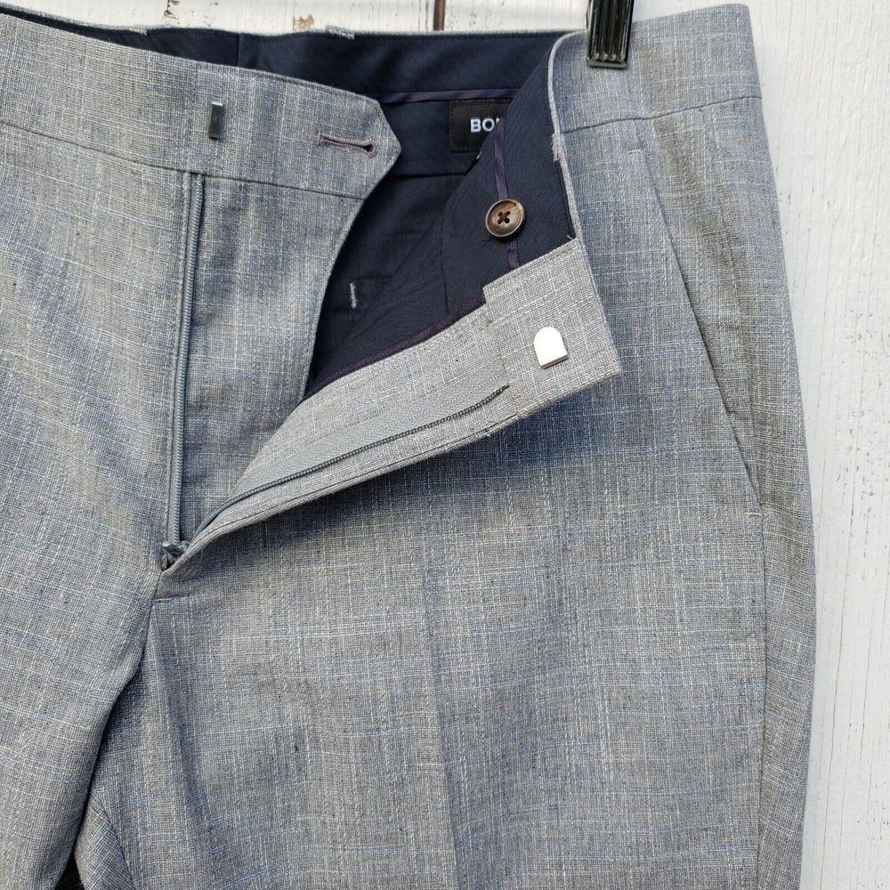 BONOBOS Tollegno 1900 3D Wool Cotton Linen Gray Texture Pants 34/30 Tailored Fit - Picture 7 of 9